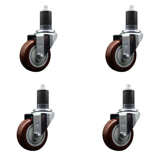 3.5'' Maroon Poly Wheel Swivel 1-5/8'' Expanding Stem Caster Set, 4PK